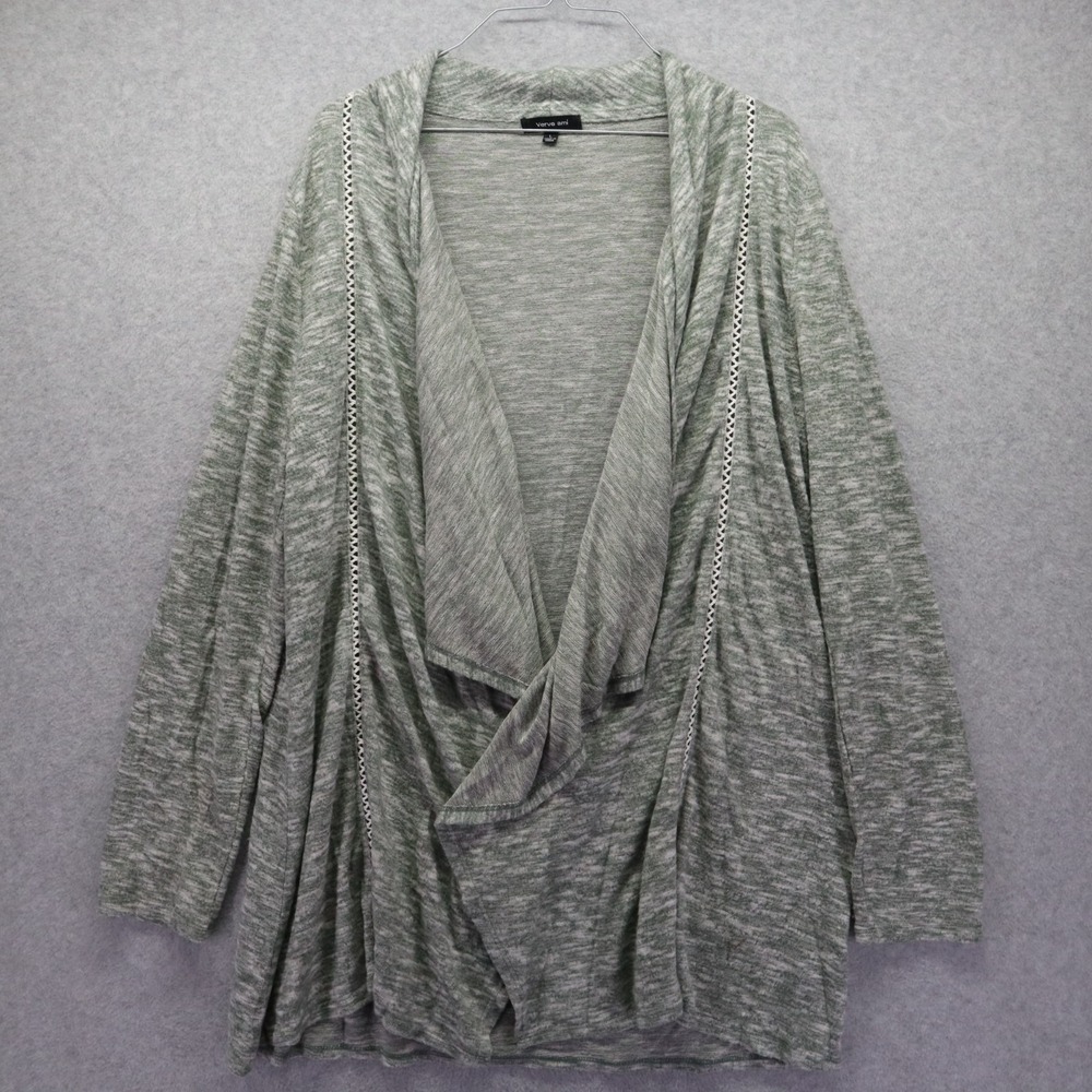 Verve Ami Cardigan Sweater Womens Large Open Front Soft‎ Knit Green Long Sleeve